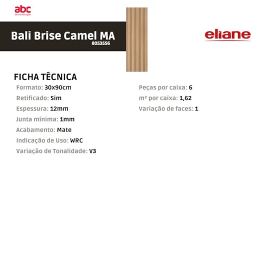 Porcelanato Eliane Bali Brise Camel Mate 30x90cm Retificado - Imagem principal - a3715f64-a79e-4bff-9029-be6d8da5eb1d