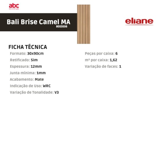 Porcelanato Eliane Bali Brise Camel Mate 30x90cm Retificado - Imagem principal - 9741c208-277c-4d25-a776-8779ec755850