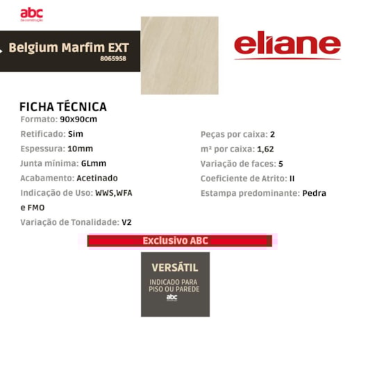 Porcelanato Eliane Belgium Marfim Externo 90x90cm Retificado - Imagem principal - 348b7340-8bc4-40a0-9e4e-5030c36df6c2