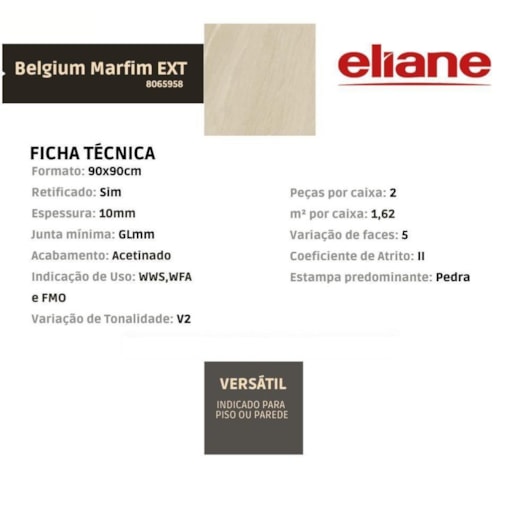 Porcelanato Eliane Belgium Marfim Externo 90x90cm Retificado - Imagem principal - ecbfd4ef-47c1-43b5-ac1b-bf779cedf4d7