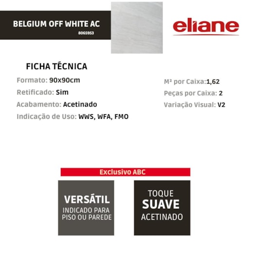 Porcelanato Eliane Belgium Off White Acetinado 90x90cm Retificado - Imagem principal - e24dba1c-06ca-43bc-92cf-8149ff530edd