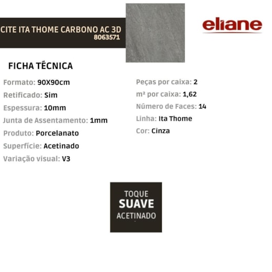 Porcelanato Eliane Cite Ita Thome Carbono 3D Acetinado 90x90cm Retificado - Imagem principal - 2ec5aebc-148d-4f05-92b6-477133a4c4b7
