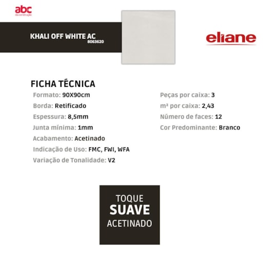 Porcelanato Eliane Khali Off White Acetinado 90x90cm Retificado - Imagem principal - ff10532b-d105-494c-bb4e-3a2f9bb42edf