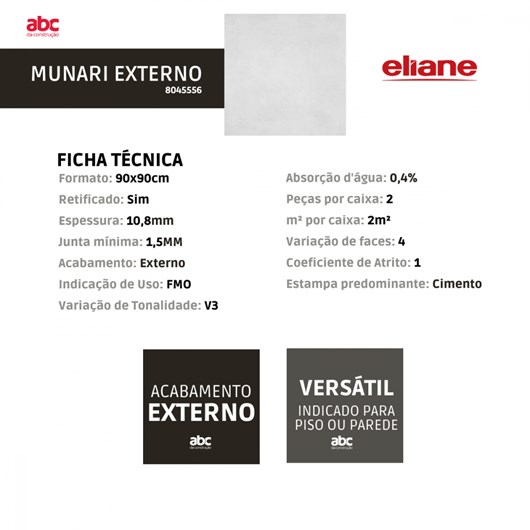 Porcelanato Eliane Munari Externo 90x90cm Branco Retificado  - Imagem principal - 22efc93f-1c69-4ed9-8102-55b1cd421155