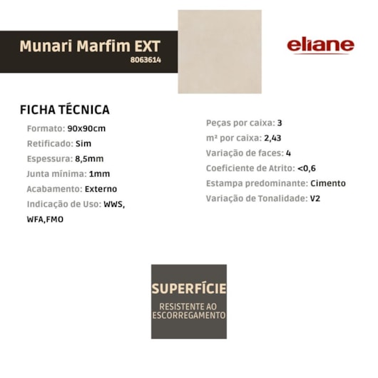 Porcelanato Eliane Munari Marfim Externo 90x90cm Retificado - Imagem principal - c4cc81ca-bcb3-4f44-a618-bf5580cca28b