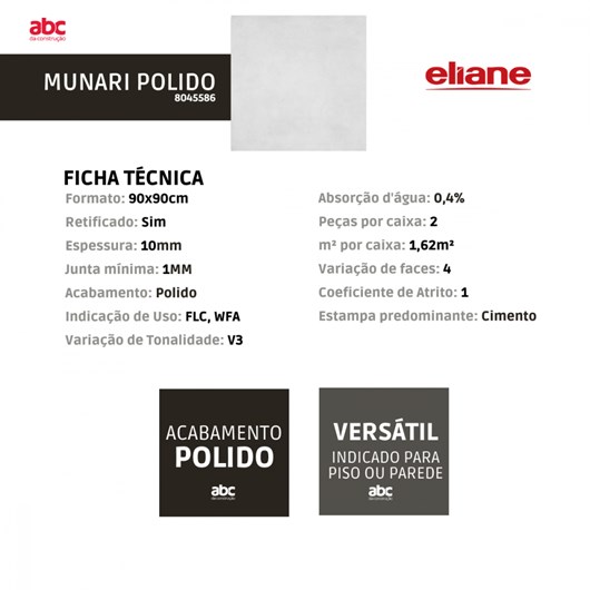 Porcelanato Eliane Munari Polido 90x90cm Branco Retificado  - Imagem principal - 8cc9951d-6b5d-4ad9-ad04-c088cf7680d9