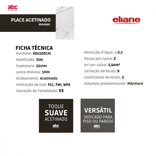 Porcelanato Eliane Place Acetinado 60x120cm Retificado  - Imagem principal - 2d681ca1-b8bd-4515-a501-4093fbc5686e