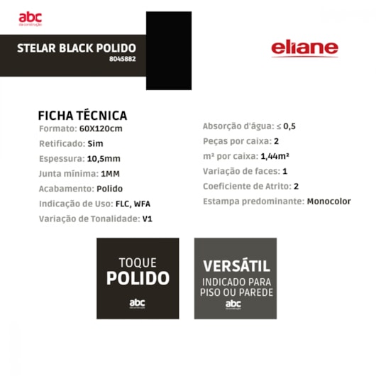 Porcelanato Eliane Stelar Black Polido 60x120cm Retificado - Imagem principal - b3ec85a8-e2a4-42ca-9851-d11cb37745ec