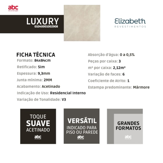 Porcelanato Elizabeth Luxury Bege Acetinado 84x84cm Retificado  - Imagem principal - 199fffe8-045d-4400-86e7-30112a2ee3db