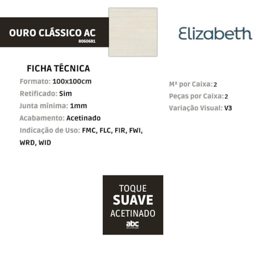Porcelanato Elizabeth Ouro Clássico Acetinado 100x100cm Retificado - Imagem principal - 0b81b493-b731-4f81-8ba9-78ba18a38dae