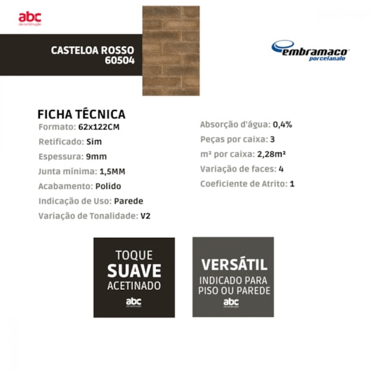 Porcelanato Embramaco Casteloa Rosso 62x122cm Retificado - Imagem principal - 01cd000b-ca87-4bd7-8a2a-91d143cc6704