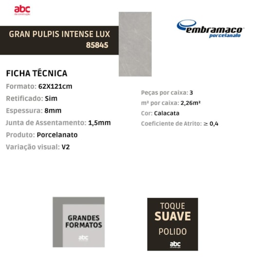 Porcelanato Embramaco Gran Pulpis Intense Lux 62x121cm Retificado - Imagem principal - bf369076-74ec-4b3a-8a84-60c64ed3ec88