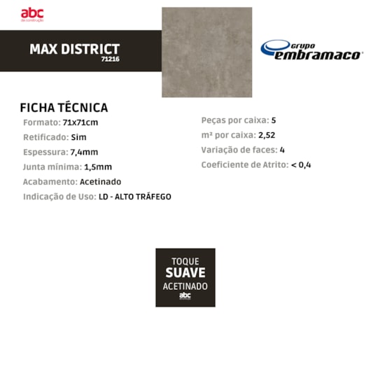 Porcelanato Embramaco Max District Gray 71216 71x71cm Retificado - Imagem principal - ac01c950-733c-4b5b-b77b-ec49e2e53e1a