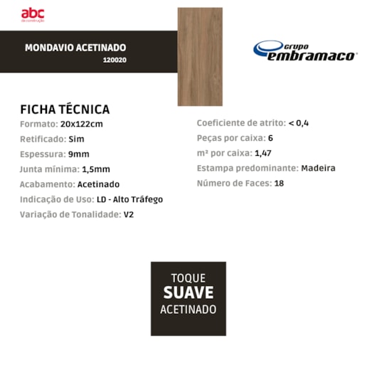Porcelanato Embramaco Mondavio Acetinado 20x122cm Retificado - Imagem principal - 28ba3b68-26d3-4d40-a09a-60906dfbc654