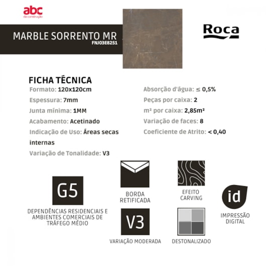 Porcelanato Esmaltado 120x120cm Retificado Marble Sorrento Acetinado Roca - Imagem principal - a382906a-5b1c-4b2f-986c-c8973e930215