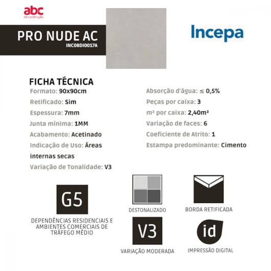 Porcelanato Incepa Pro Nude Acetinado 7mm 90x90cm Retificado - Imagem principal - ba90777a-219a-4073-8f12-8f22225799cf