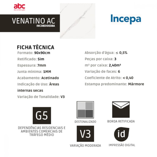 Porcelanato Incepa Venatino Acetinado 7mm 90x90cm Retificado - Imagem principal - 0a329246-c477-4941-b4d5-3b682556ea9c