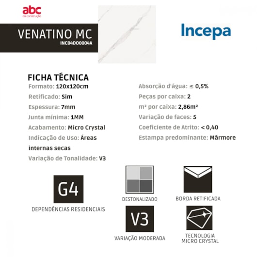 Porcelanato Incepa Venatino Micro Crystal 120x120cm Retificado - Imagem principal - 019bde0d-909a-4069-91e8-8691e2ab3a89