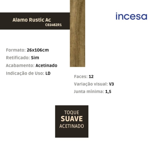 Porcelanato Incesa Alamo Rustic Acetinado 26x106cm Retificado - Imagem principal - 9a76a98b-2cc9-4a67-ad83-9c80cf461b8d
