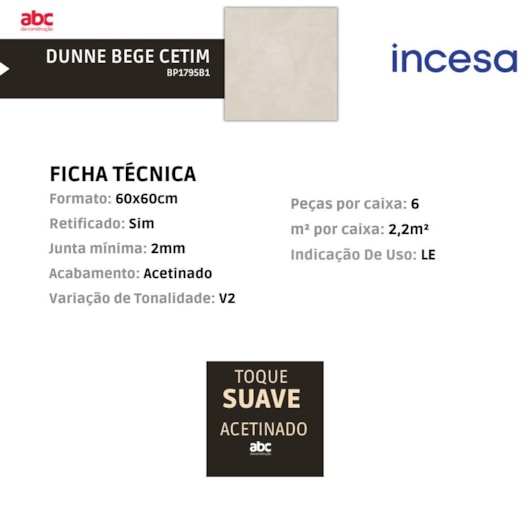 Porcelanato Incesa Dunne Bege Cetim 60x60cm Retificado - Imagem principal - 73465b2d-f448-4eff-a653-66bef2b0a13c