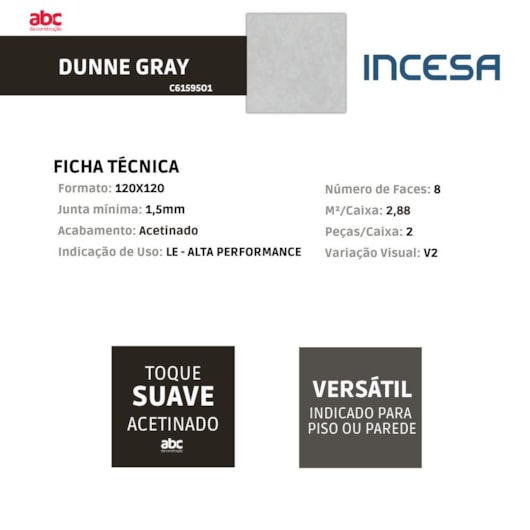 Porcelanato Incesa Dunne Gray Acetinado 120x120cm Retificado - Imagem principal - f755a231-4c93-4082-8515-feba784d713c