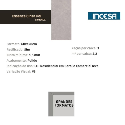 Porcelanato Incesa Essence Cinza Polido 60x120cm Retificado - Imagem principal - e49843b4-b020-416a-87fe-2d627d57452d