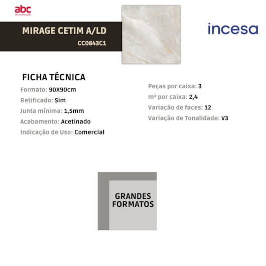 Porcelanato Incesa Mirage Cetim 90x90cm Retificado - Imagem principal - d15fd240-3bbc-48cd-afd3-963ada2783ed