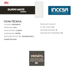 Porcelanato Incesa Olimpo White Polido 60x120cm Retificado