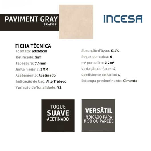 Porcelanato Incesa Paviment Bege Acetinado 60x60cm Retificado - Imagem principal - 86b2c3dc-c905-4bab-91dd-5d44485481f7