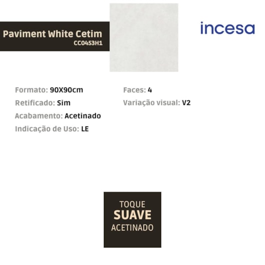 Porcelanato Incesa Paviment White Cetim Acetinado 90x90cm Retificado - Imagem principal - 4352e6cb-63c9-42a4-b998-6751d02135dd