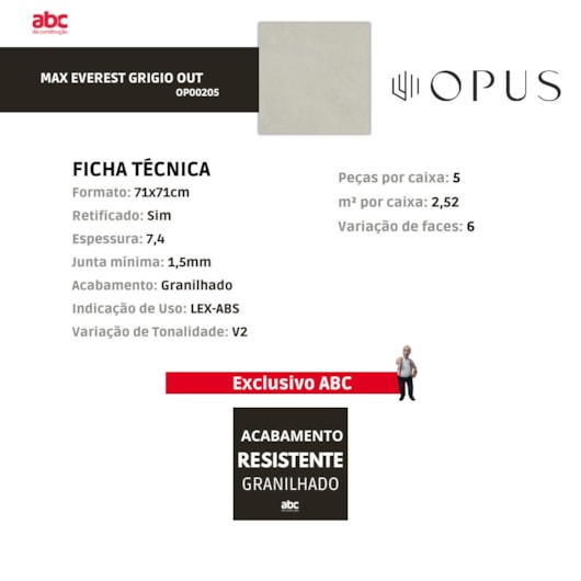 Porcelanato Opus Max Everest Grigio Out 71x71cm Retificado - Imagem principal - 6ac18578-ec39-416c-8633-8971c0f2bdff