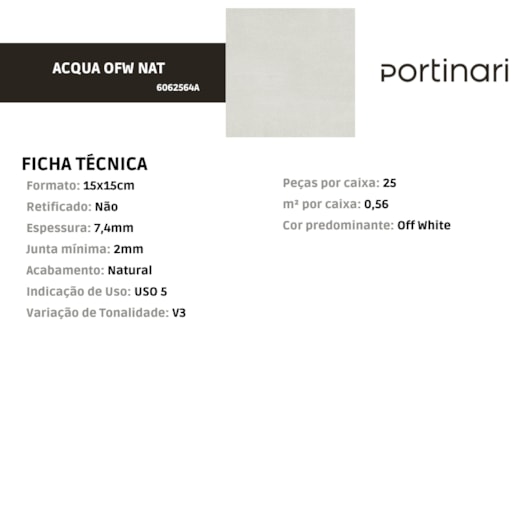 Porcelanato Portinari Acqua Natural Off White 15x15cm Bold - Imagem principal - 779019e2-cf24-4e3e-a362-2acf43ef38a5