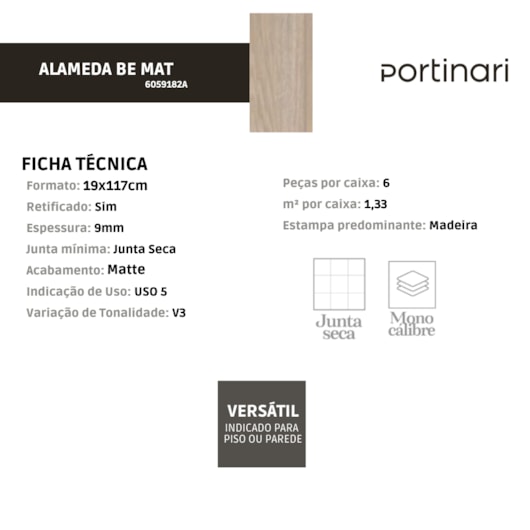 Porcelanato Portinari Alameda Be Matte 19x117cm Retificado  - Imagem principal - 6aba26a8-8eae-48ab-b865-ffaa01f5bd61