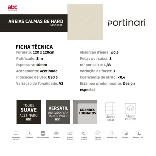 Porcelanato Portinari Areias Calmas Be Externo 120x120cm Retificado - Imagem principal - 63a438dc-6996-4ea0-8008-f3c039ac32bf