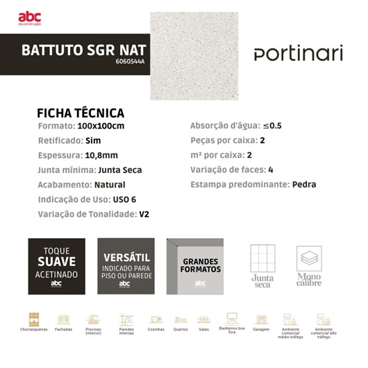 Porcelanato Portinari Battuto Sgr Natural 100x100cm Retificado - Imagem principal - 9648d420-085b-4b77-887c-0d96111d71a5