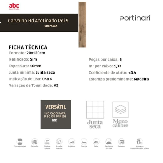 Porcelanato Portinari Carvalho Acetinado 19x117cm Retificado - Imagem principal - 5041db3a-f388-46ad-abab-32986de1eb9a