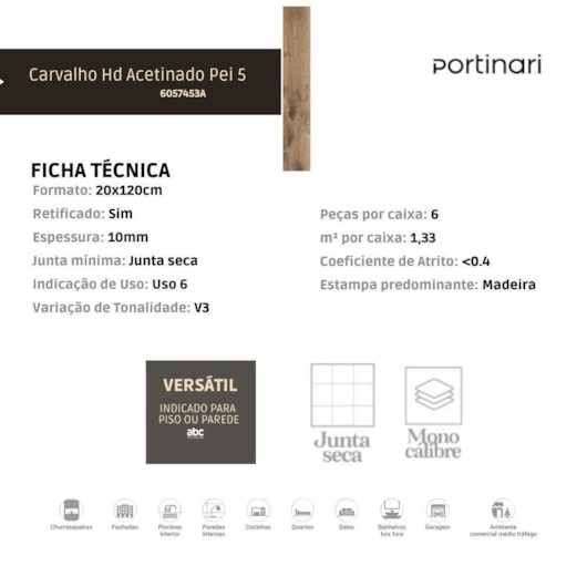 Porcelanato Portinari Carvalho Hd Acetinado 20x120cm Retificado - Imagem principal - 23f28420-e4f1-4468-8858-ad186ed11dc2