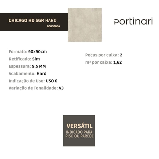 Porcelanato Portinari Chicago Hd Sgr Hard 90x90cm Retificado - Imagem principal - aaac58b3-6c29-48e3-a605-505987acb30f