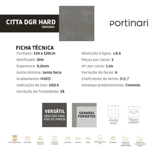 Porcelanato Portinari Citta Dgr Externo 120x120cm Retificado - Imagem principal - b38fc790-6678-4086-9bab-f11a2c8a089e