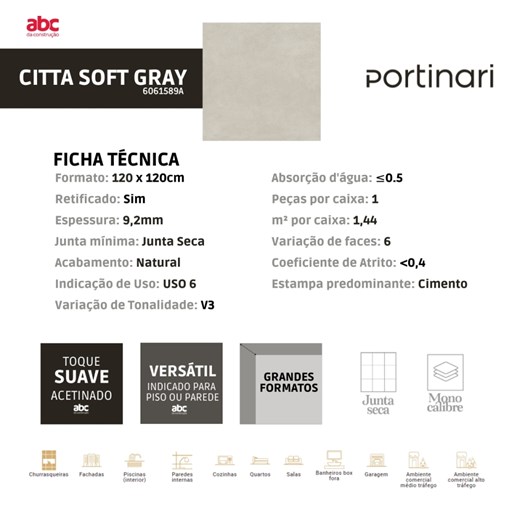 Porcelanato Portinari Citta Sgr Natural 120x120cm Retificado - Imagem principal - 8493f5bb-7df5-4718-a528-b71e93618d1b