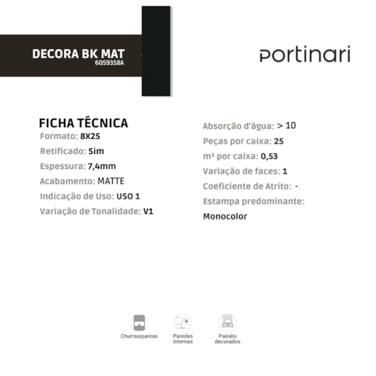 Porcelanato Portinari Decora Black Matte 8,24X25,7cm Bold - Imagem principal - a56b2d36-7874-41cc-8845-fbf0dad016e4