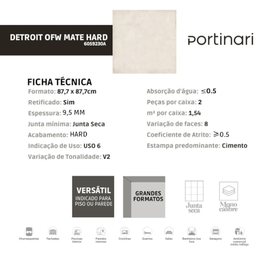 Porcelanato Portinari Detroit Off White Hard 87,7x87,7cm Retificado  - Imagem principal - c840793a-862f-4b68-9b8c-6a3f3bd03f6f