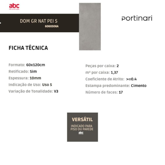 Porcelanato Portinari Dom Gr Natural 60x120cm Retificado - Imagem principal - 5191748e-cb0f-4664-92a6-6ef5a6256465