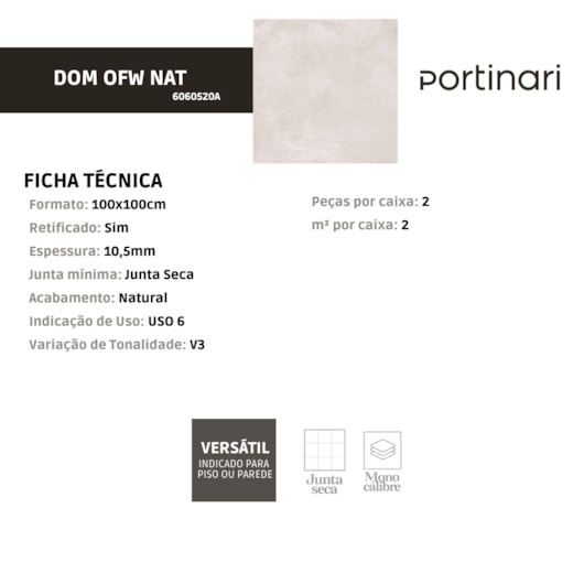 Porcelanato Portinari Dom Ofw Natural 100x100cm Retificado - Imagem principal - fe5c51e0-9de0-4eb6-b6be-921290dd5c93