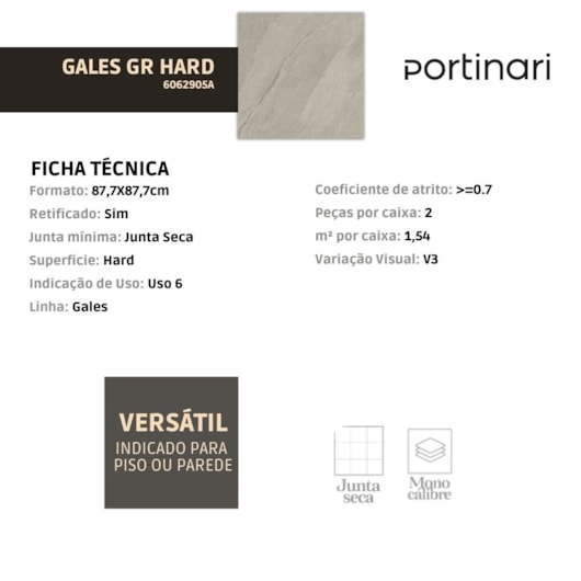 Porcelanato Portinari Gales Gr Hard 87,7x87,7cm Retificado - Imagem principal - 1cd5e109-4667-4c01-a26b-c895b21e06af