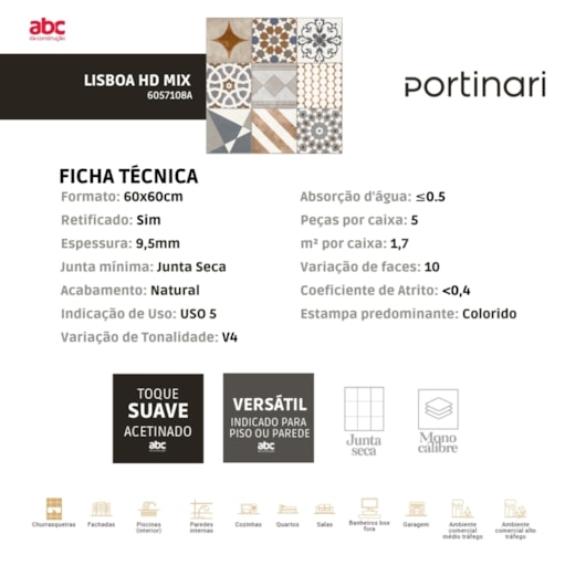 Porcelanato Portinari Lisboa Hd Mix Pei 4 60x60cm Retificado - Imagem principal - db5da130-c1d4-43f5-b640-c084eafed5ea