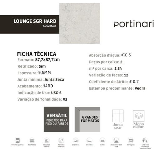 Porcelanato Portinari Lounge Sgr Hard  87,7x87,7cm Retificado - Imagem principal - 605ad537-3ed7-49ff-9d8c-e2fd61dad8c7