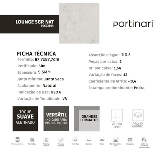 Porcelanato Portinari Lounge Sgr Natural 87,7x87,7cm Retificado - Imagem principal - 2e65d32a-295f-4d54-9847-9cbe1bfc6ee8