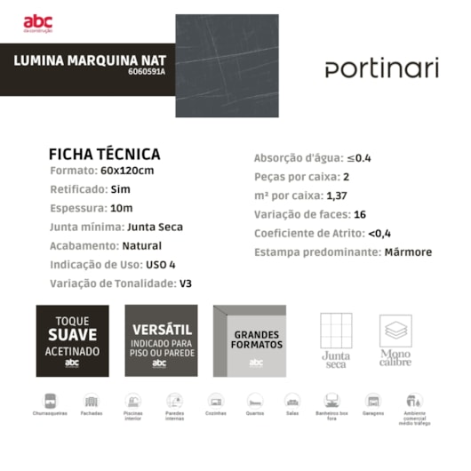Porcelanato Portinari Lumina Marquina Natural 60x120cm Retificado - Imagem principal - effc1f76-72ee-473d-a400-6c449f281a83