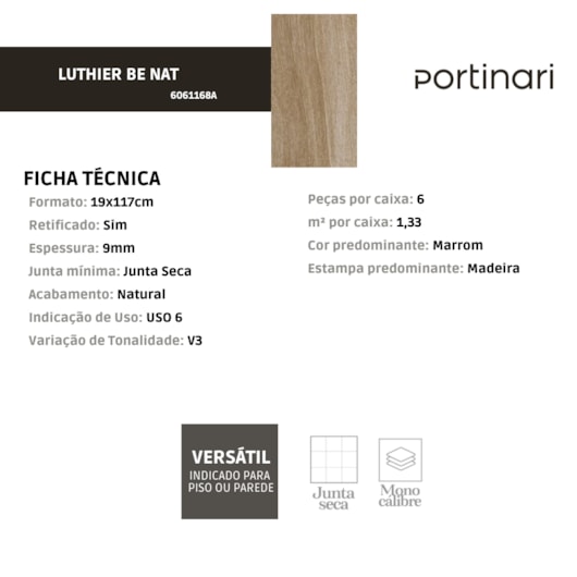 Porcelanato Portinari Luthier Be Natural 20x120cm Retificado - Imagem principal - cd9d7f62-8889-4676-9539-659215e0e3ce